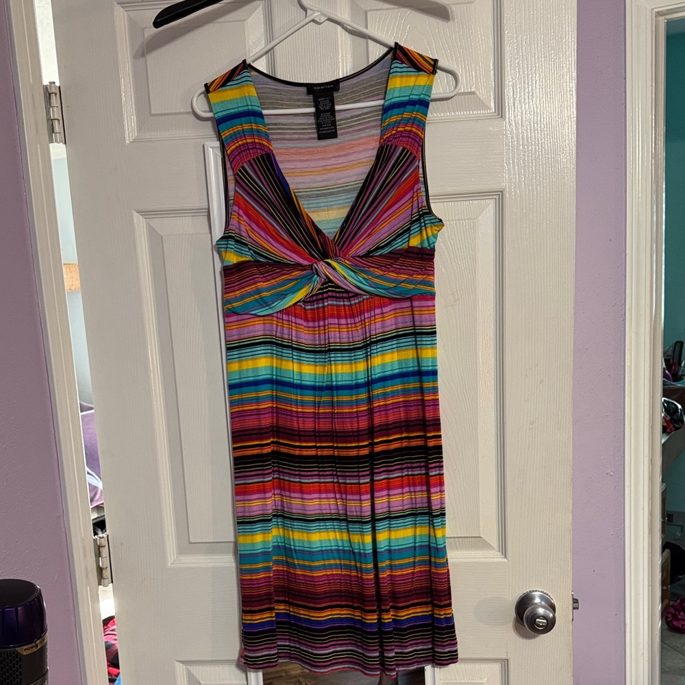 Spense Multicolor Striped Twist-Front Midi Dress